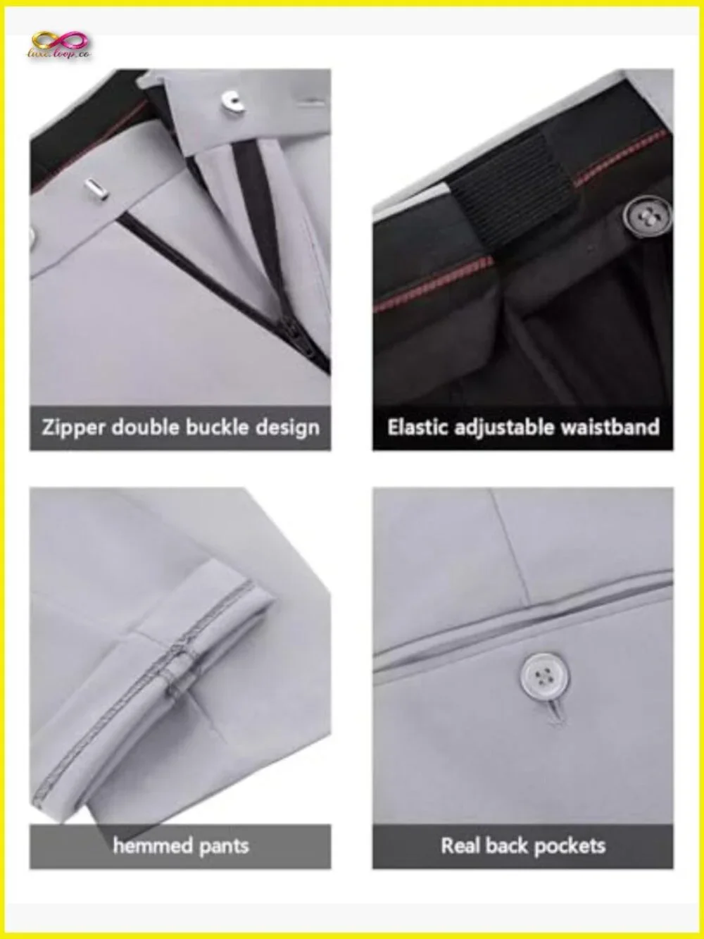 Modern Fitted Suit Set Blazer Pants Adjustable Waist Formal Business Wedding